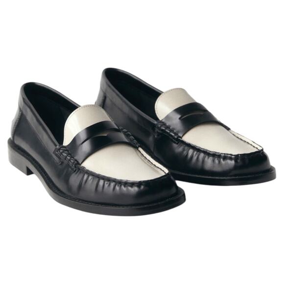 Mango Two Tone Leather Penny Loafer Black & White Size 39/ 8.5 - Picture 2 of 12
